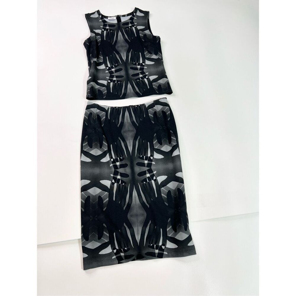 Akris Punto Top Skirt Set Womens 4 Black Handprint Sleeveless goth art to wear